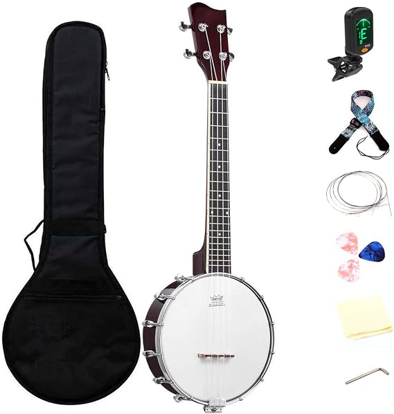 26 Inch Tenor Size Mini Banjo Beginner Professional Music Instrument w/Bag Strap Strings Tuner Picks 20 Frets 12 Brackets Gifts Pack(4 strings)