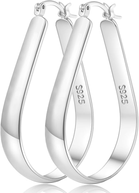 Senteria Sterling Silver Post Oval Hoop Earrings Hypoallergenic Lightweight