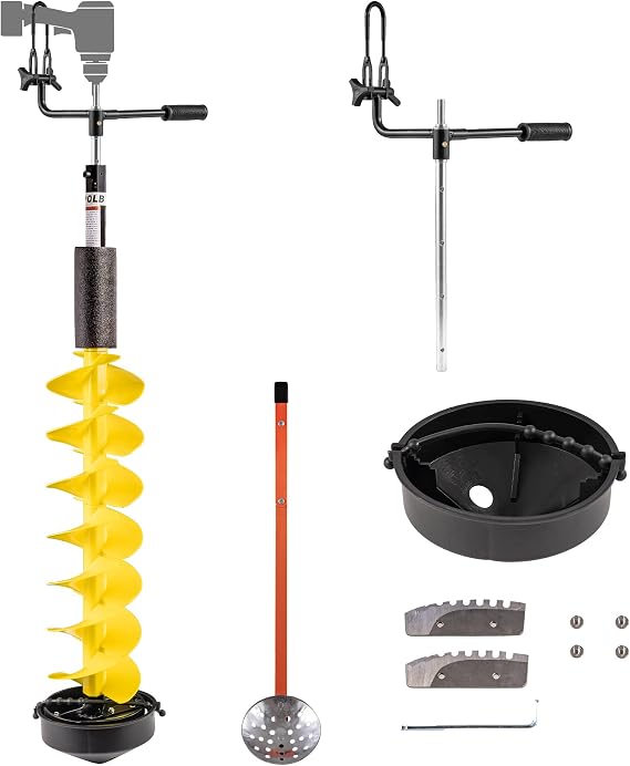 PPOLB Ice Auger Bit, 8'' Ice Augers for Ice Fishing, Ice Fishing Auger with Universal Adapter & Top Plate