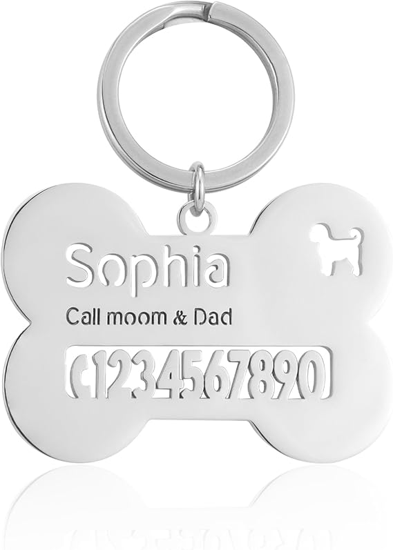 Dog Tag Personalized for Pet Custom Puppy Cat Hollowed Name Pendant Fur Baby Anti Lost Stainless Steel ID Charm (Bone)
