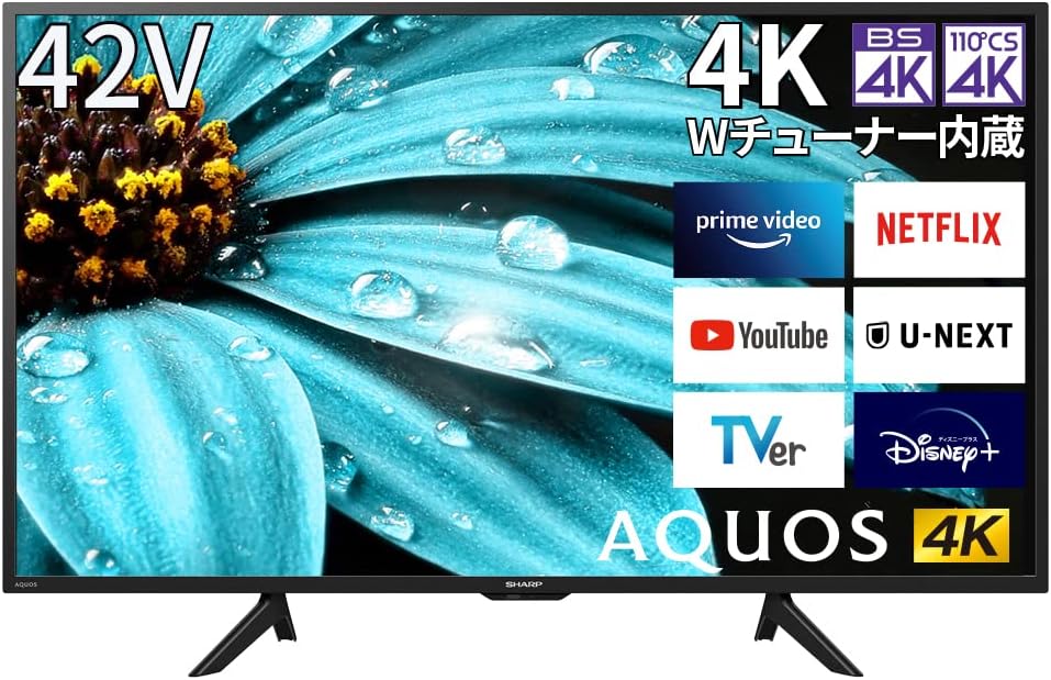 Sharp AQUOS 4T-C42EJ1 42V 4K LCD TV, Google TV, Supports 2 External Hard Drives, Simultaneous Recording, Dolby Atmos 2022 Model, Wi-Fi 6 Compatible