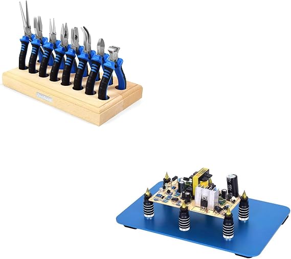 Jewelry Pliers 8Pcs Set, Jewelry Making Tools, Mini Precision Pliers Kit with Wood Pallet, Soldering Helping Hand Toolour 6Pcs PCB Circuit Board Holder ESD Safe