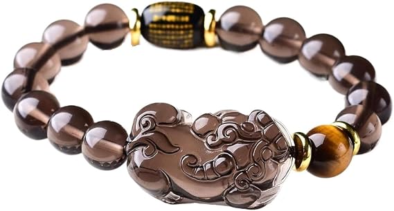 Lucky Bracelet, Feng Shui Bracelet,Feng Shui Black Obsidian Bracelet Ice Seed Obsidian Pixiu Pi Yao Agate Heart Sutra Bracelet Couple Attract Wealth for Good Fortune Courageous Lucky Wealth(Black,8MM)