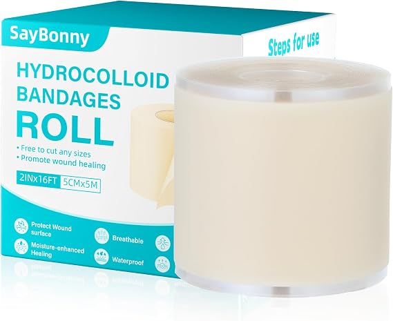 Hydrocolloid Bandages Roll 2" 16FT Hydrocolloid Roll for Wound Care, Hydrocolloid Patch Large, Hydrocolloid Gel Bandages Hydrocolloid Dressing with Self-Adhesive, Waterproof DIY Size & Shape