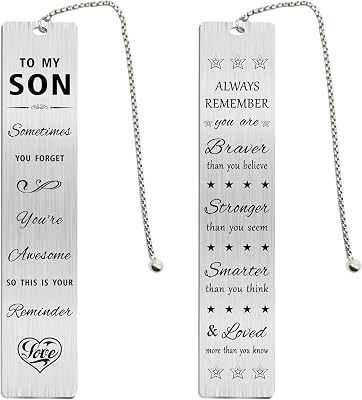 Jzxwan Son Bookmark Gifts from Mom and Dad, Personalized Birthday Valentines Day Bookmark for Son, Sometimes You Forget Youre Awesome Ideas