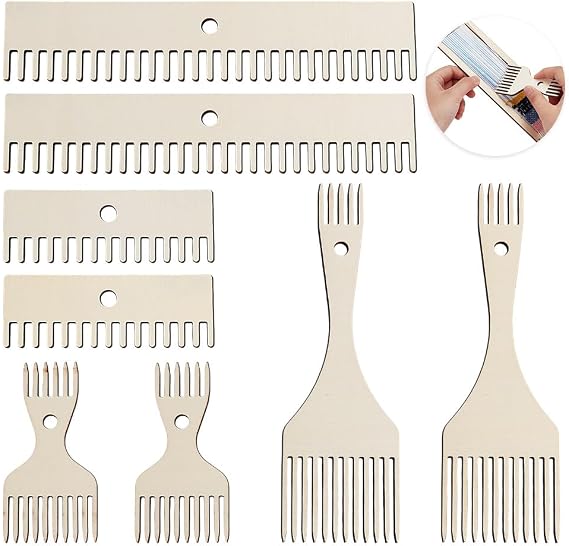 AHANDMAKER 8Pcs Wooden Weaving Loom Comb, 4 Style Tapestry Beater Comb, Double Ended Wooden Loom Comb, Fringe Comb DIY Weave Tools, for Knitting Handcraft Tapestry Rug Placemat Sweater Scarf