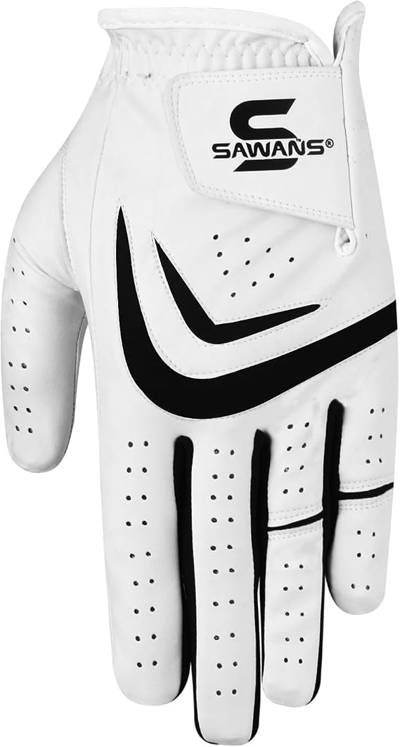 SAWANS Golf Glove Men Left Hand Right Non Slip Leather Grip Golfer Gloves All Weather Soft Durable Comfortable Flexible Wear Golfing Performance