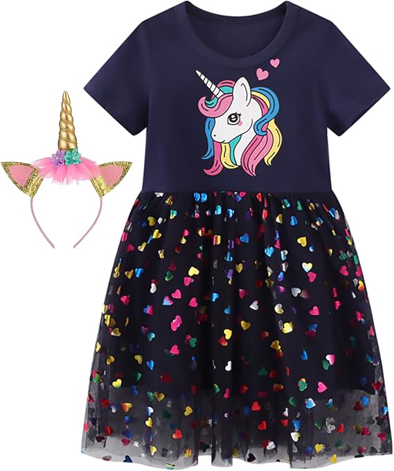 KISSOURBABY Girls Unicorn Costume Dress Up Clothes Rainbow Tutu with Headband Birthday Gift