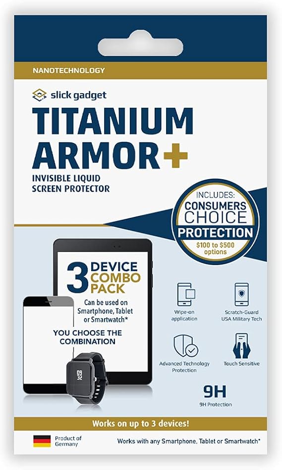 Liquid Glass Screen Protector | Scratch Resistant Wipe-On Liquid Glass for Any Smartphone Tablet & Watch | For Up to 3 Devices