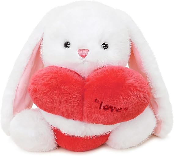 Ditucu Love Bunny Plush with Holding Red Heart 9.8 inch Cute Rabbit Stuffed Animal Soft Plushies Toys Romantic Sweet Gifts for Kids Girlfriend White