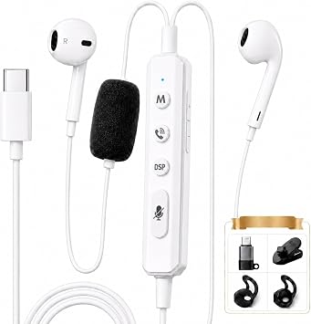 KM08 Portable In-Ear Monitor Live Streaming & Karaoke Headset with Mic, Built-in Sound Card for Sound Effects & Voice Changer, 2-in-1 Wired Earbuds & Microphone for TikTok YouTube Streaming Podcast