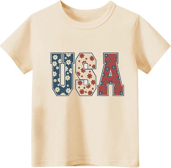 Toddler 4th of July Shirts Baby Boys Girls American Flag Patriotic T-Shirts Kids Cotton Tee Tops 2-7 Years