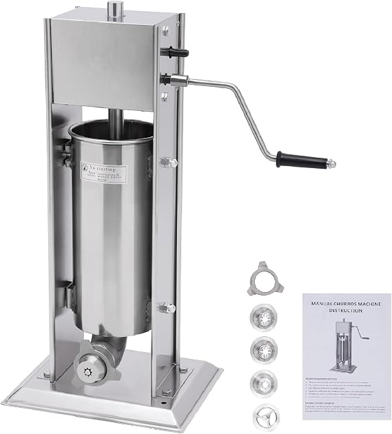 Spanish Churro Maker 5L/1.32Gal Stainless Steel Commercial Manual Spanish Donuts Making Machine Vertical Churro Machine with 4 Nozzles for Restaurant Home Use