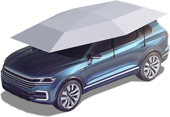 Semi-Automatic Carport Car Umbrella Tent Semi-Automatic Sunscreen and Rainproof Sunshade Portable Foldable Caravan Cover (Grey 4.2m), Gray