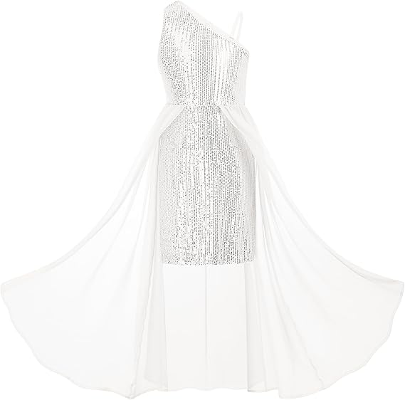 GRACE KARIN Girls Sequin Formal Dress Sequin Pageant Wedding Guest Dresses Birthday Fancy One Shoulder Dress Size 6-14