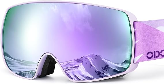 Odoland Kids Ski Goggles, Snowboard Goggles for Youth Skiing Age 8-16 | Snow Goggles S2 Double Lens Anti-Fog UV400 Protection, White Frame Purple Lens