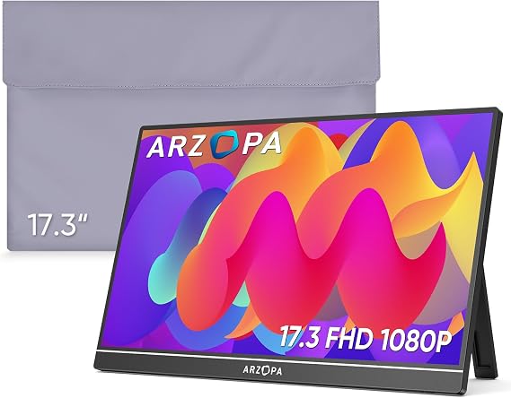 ARZOPA Portable 17.3'' 1080P FHD Laptop Monitor & PU Sleeve Bag Combination