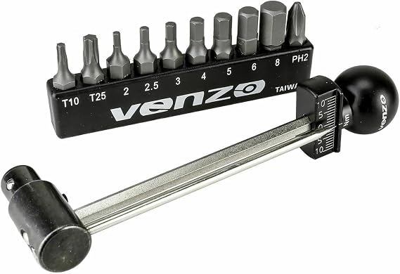 Venzo 1/4 Inch Driver Beam Torque Wrench Set - 2 to 10 Nm - Small Adjustable - Great Maintenance Tool for MTB, Mountain, Road Bike & Motorcycle - Bicycle Carbon Parts Essential Tool