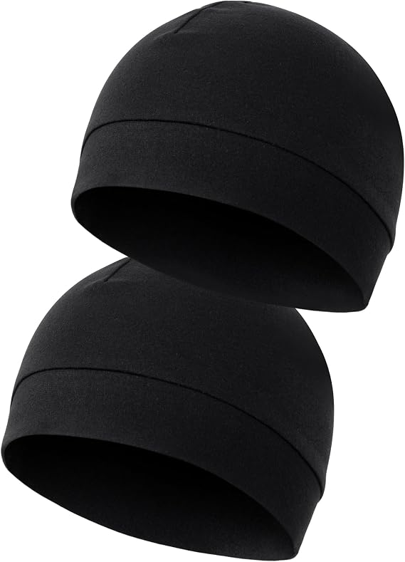 MELLIEX 2 Packs Skull Caps Beanie, Unisex Cycling Helmet Liner Cap Thin Cotton Multifunctional Winter Beanie Hat for Running Sleeping