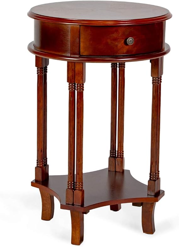 All Things Cedar Classic Accents HR23 Round Accent Table | Cherry Wood Console Table | Birch Veneer, Solid Wood Legs, Interior Shelf & Drawer | Elegant Wooden Entry Table | 18x18x29