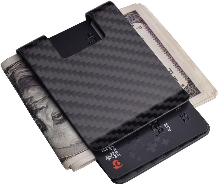 Carbon Fiber Money Clip Wallet, Business Card Holder RFID Protector Credit Card Holder Wallet Clips For Men X-Large, 3.5x2.2x0.6