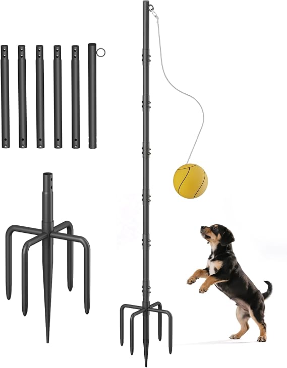 Tetherball Set with Rope & Ball, Portable Tetherball Equipment for Outdoor Backyard, Adjustable Heavy Duty Reinforeced Tether Ball Pole with In-Ground Base for Outside Playground Fun Game