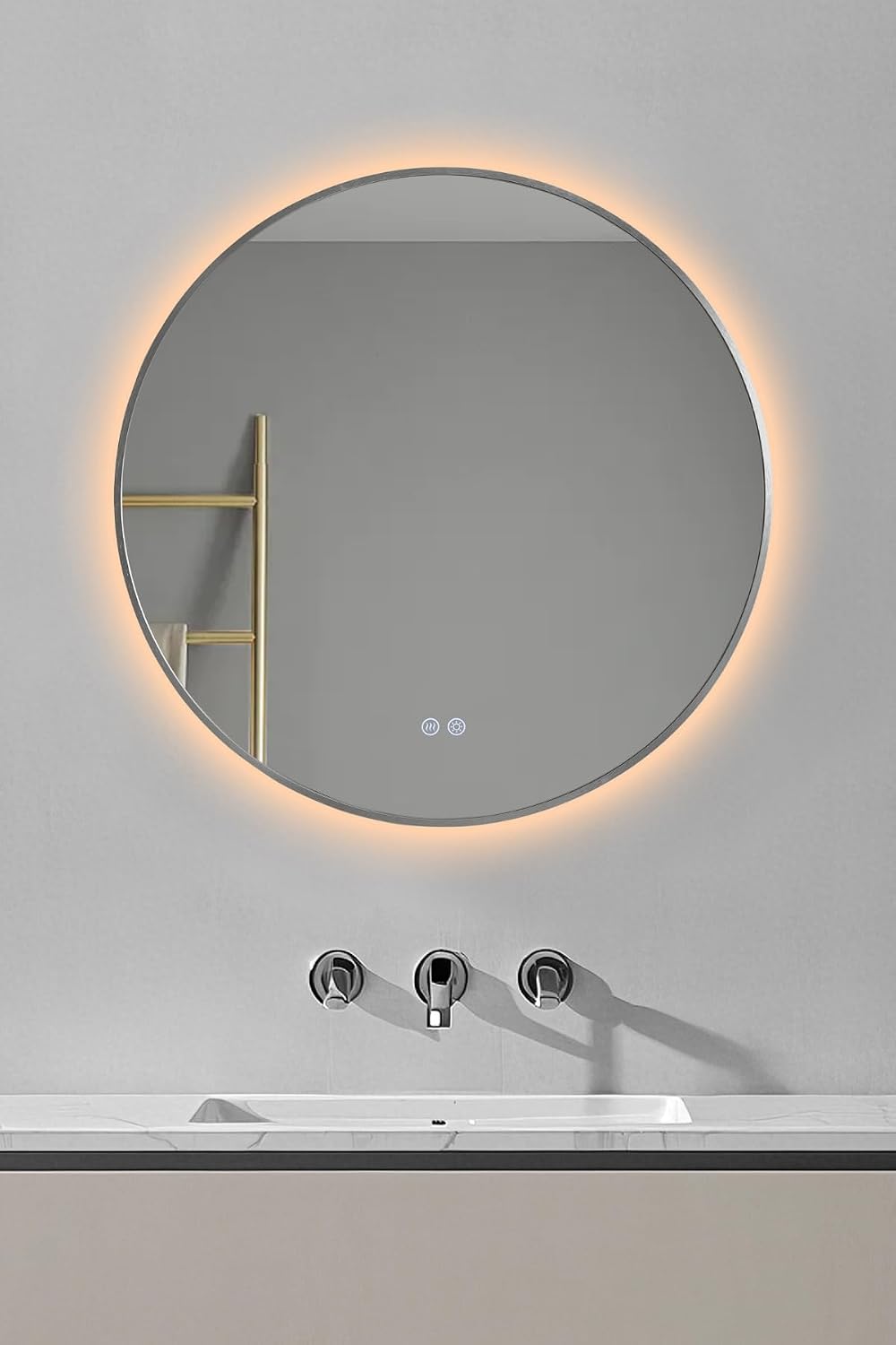 Akıllı Ayna Buhar Tutmayan 3 Renk Ledli Dekoratif Banyo Duvar Ofis Lavabo Aynası 75 Cm