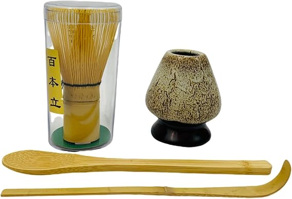 JapanBargain 4729, Matcha Whisk Set Japanese Chasen Bamboo Whisk Tea Spoon and Tea Scoop Chashaku and Whisk Stand Green Tea Ceremony Whisk Set (Whisk+Stand+Scoops)