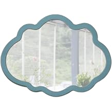 Small Blue Wall-Mounted Mirrors 12 X 16 Inch, Wood Frame Cloud Teal Mirror Decor for Living Room Hallway, Wall Hanging Handmade Distressed Finish Decorative Cute Nursery Mirrors for Wall Boy