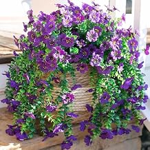 HyeFlora Artificial Flowers for Outdoors Garland Decoration, 2Pcs Dark Purple Fake Hanging Flowers, UV & Fading Resistant, Faux Decor for Home Porch Patio Balcony Planter Yard