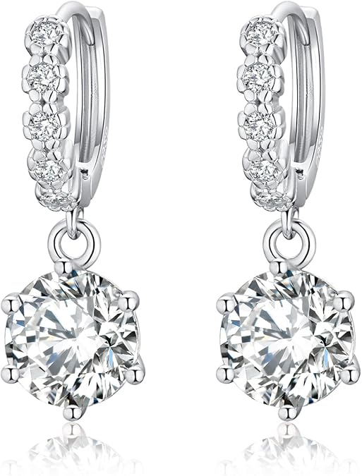 2-6CT Moissanite Hoop Earrings for Women, 6P D Color Ideal Cut 925 Sterling Silver Simulated Moissanite Dangle Earrings with Certificate of Authenticity