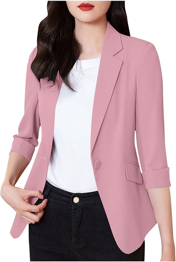 Women Blazer Trendy 3/4 Sleeve Blazers Casual Lapel Open Front Suit Jackets Business Corporate Outfits