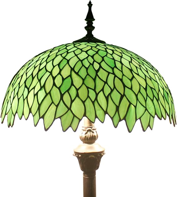 WERFACTORY Tiffany Floor Lamp Green Wisteria Stained Glass Standing Reading Light 16X16X64 Inches Antique Style Pole Corner Lamp Decor Bedroom Living Room Home Office S523 Series