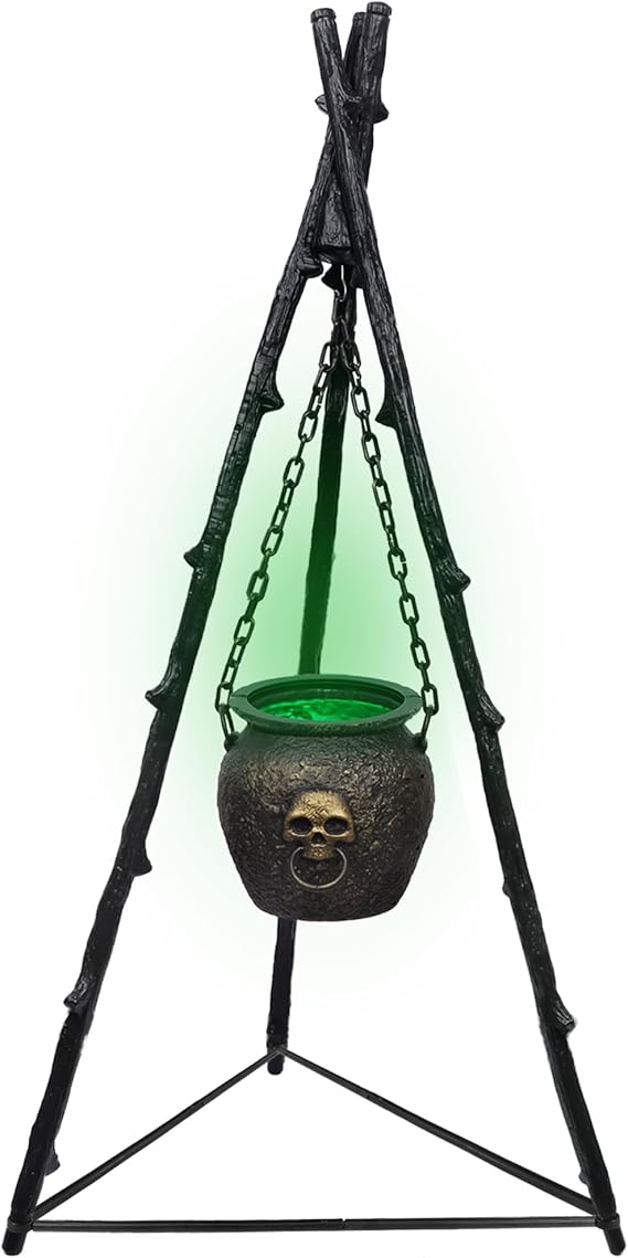 DR.DUDU 4.6FT Large Witches Cauldron Halloween Decorations Outdoor | With Tripod & Green LED Lights, Hocus Pocus Scary Outside Decor, For Yard, Porch, Party, Haunted House, Candy Bowl