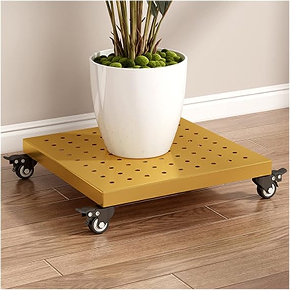 Bu Tekerlekli Metal Bitki Standı - 45 cm Beyaz İç ve Dış Mekan Saksı Sepeti, Ev Bahçe Dekoru ve Bitki Teşhiri için İdealdir. (Altın 45 cm