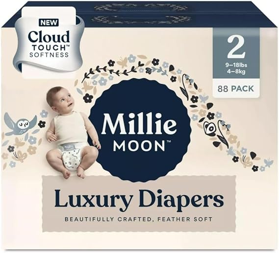 Millie Moon Luxury Disposable Diapers COUCHES DE Luxe (88 Diapers (9lbs-18lbs)