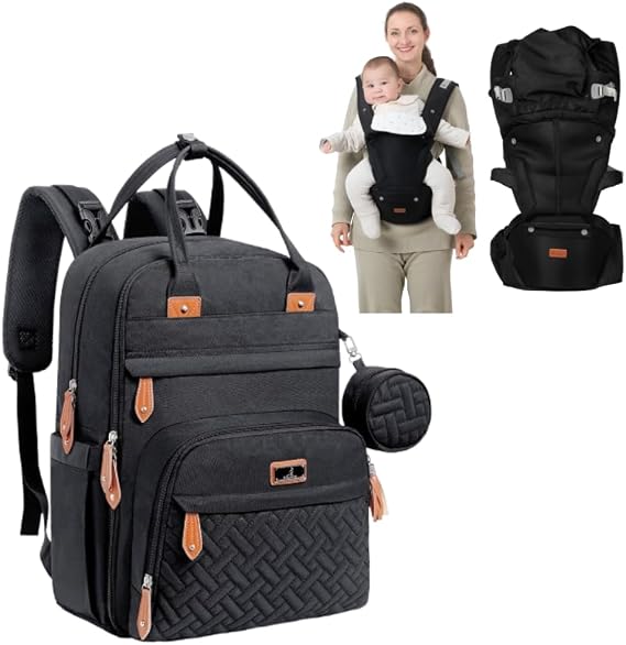 BabbleRoo Toddler Carrier Black & Basic Diaper Bag Black
