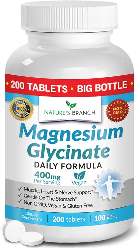 Magnesium Glycinate 400mg | 200 Tablets High Absorption for Sleep & Heart