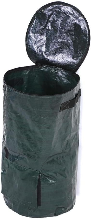 Collapsible Compost Bag, 13.8 x 23.6 inch Organic Waste Kitchen Garden Yard Compost Bag PE Cloth Planter Lawn and Leaf Bags Garden Bag Yard Waste Bag(13.8 x 23.6 inch)