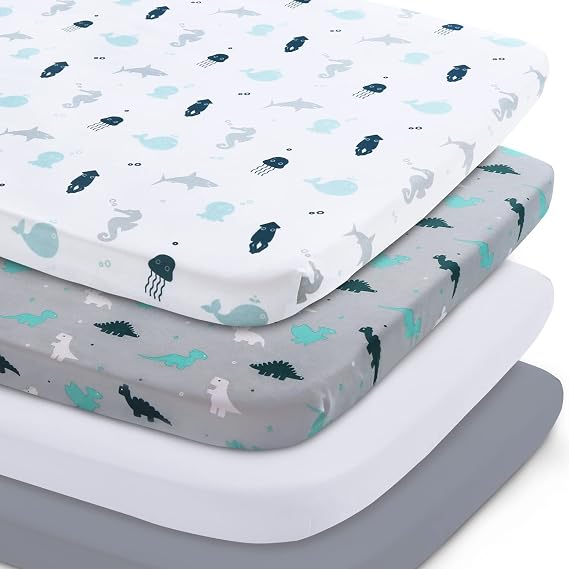 Mini Crib Sheets Set 4 Pack, Mini Portable Crib Sheets (38" X 24")