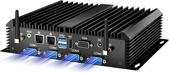Fanless Mini PC, Industrial Desktop Computer Core i3-5005U 2.0GHz, Windows 10 Pro, 8GB RAM, 256GB SSD, 2xNICs, 6xCOM RS232, 4xUSB 3.0, HDMIVGA Ports, Auto Power On, Full Metal Case
