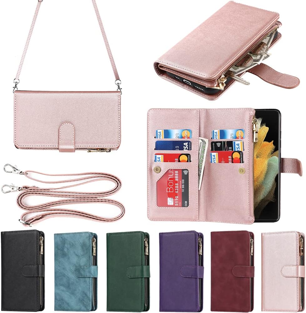 Eastwave Galaxy S21 Ultra 5G Case Samsung Galaxy S21 Ultra Case SC-52B docomo Rope Case Folio Wallet Type IC Card Coin Pocket with Strap Card Storage Coin Pocket Zipper Pocket PU Leather 6 Colors Pink