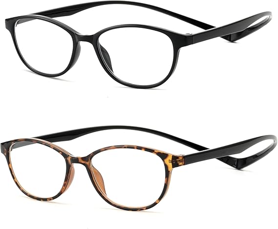 JM 2 Pack Magnetic Reading Glasses for Men Women, Hang Neck Blue Light Blocking Computer Readers Black & Tortoise +1.0