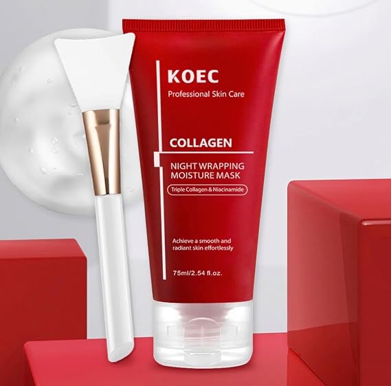 Triple Collagen Night Wrapping Mask with Niacinamide, Korean Overnight Peel-Off Face Mask for Hydration, Firm-Looking Skin & Radiant Glass Skin, 2.54 Fl Oz