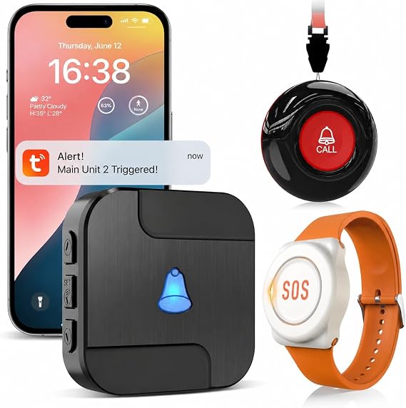 CallToU WiFi Personal Alarms for Elderly Linked to Phone, Emergency Button