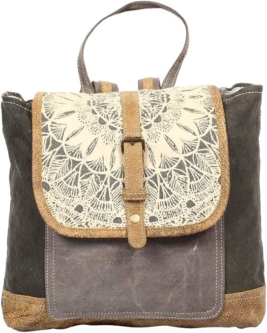 Myra Bag Boho Purses for Women - Canvas Bag with Buffalo Leather Detailing and Geometric Pattern, Boho Handbags for Women