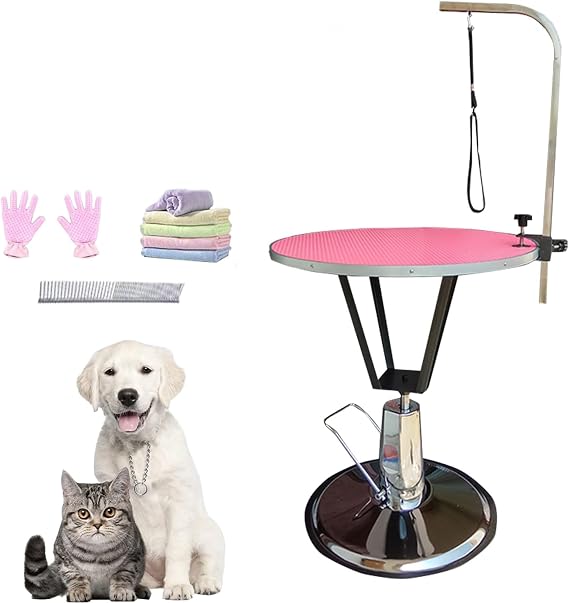 Lift Dog Grooming Table, Heavy Duty Grooming Table for Pets & Large Dogs Adjustable Height 360 Rotatable Adjustable Hair Dryer Holder Pet Grooming Station(Pink)