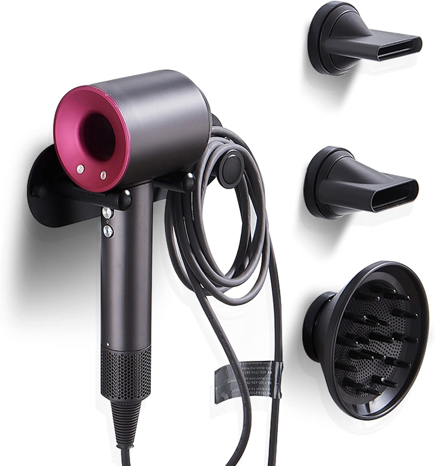 Wall Mount Hair Dryer Holder Magnetic Bracket Stand Holder Storage Rack Organizer Compatible with Dyson Supersonic Hair Blow Dryer Power Plug Diffuser Nozzle Aluminum