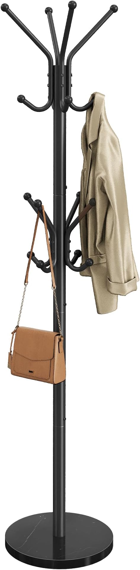 SONGMICS Freestanding Coat Rack, 16 Hooks, Steel Coat Tree with Marble Base