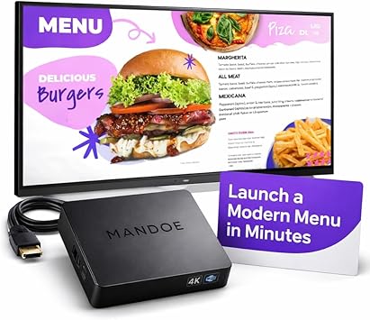 Digital Menu Board for Restaurants. AI Digital Signage Player, Plug & Play HDMI Display, Easy Content Creation, Remote Control, Multi-Screen Support